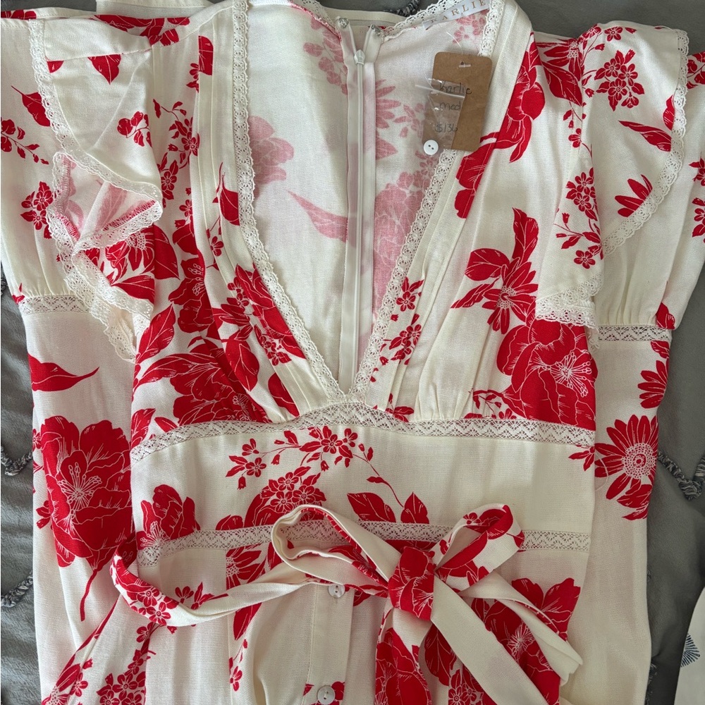 Floral Red and White Karlie Dress NWT